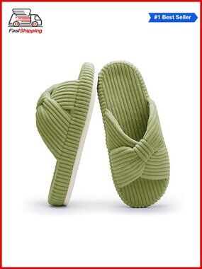 ✨Corduroy Bow Crossband Memory Foam Open Toe House Slippers Comfy Trendy